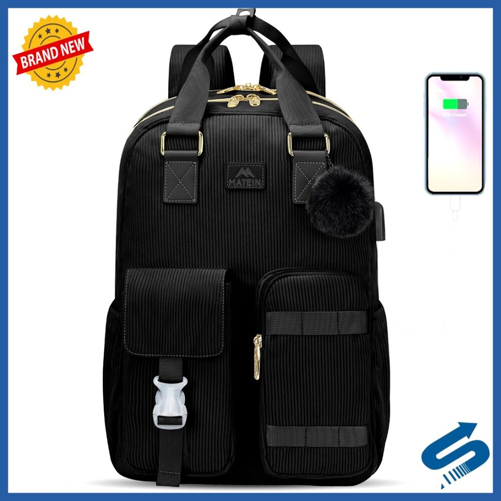 Corduroy Laptop Backpack With Usb Port Lightweight Travel Daypack For College